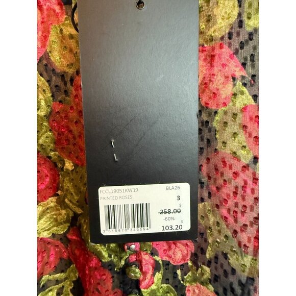 NWT The Kooples Red & Black Floral Silk-Blend Peplum Blouse Size 8 - Picture 3 of 9